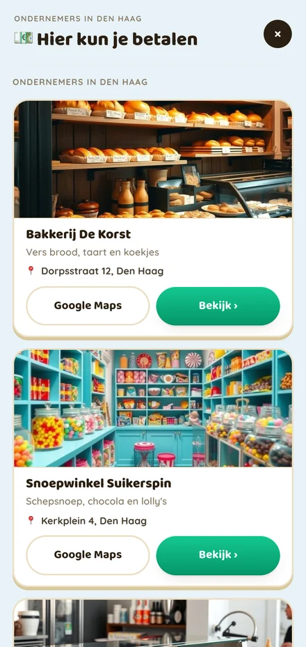 De lijst met ondernemers in de app van de kinderen